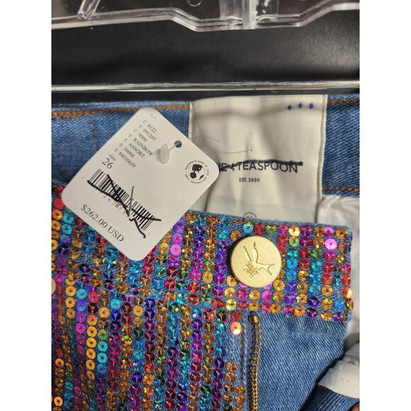 Free People RAINBOW SEQUIN BANDITS RELAXED JEANS Size Size 26 - Picture 8 of 9